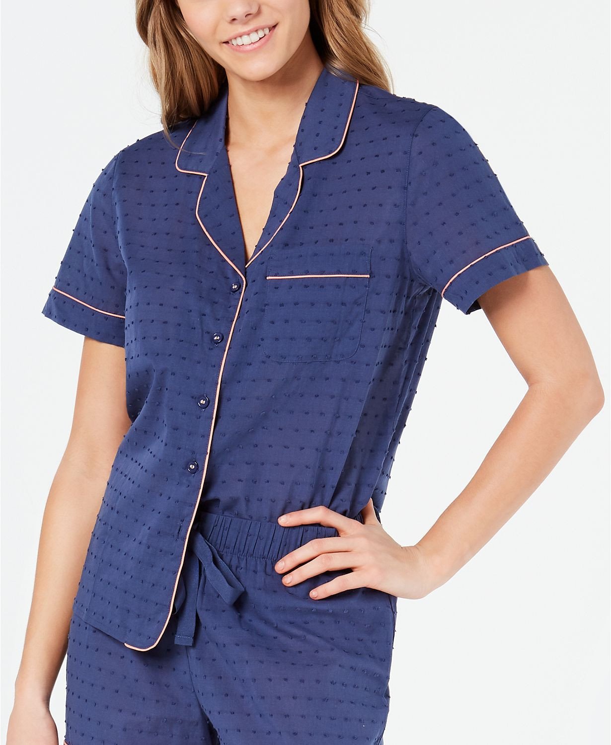 Charter Club Notch Collar Cotton Pajama Top in Shark Eye Blue