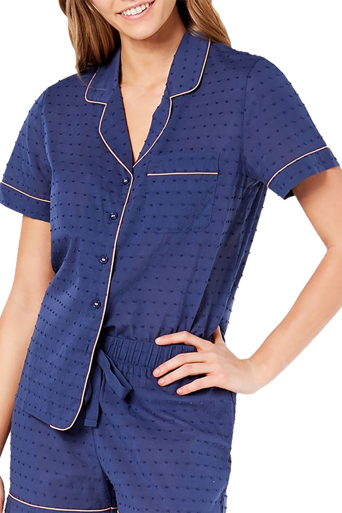 Charter Club Notch Collar Cotton Pajama Top in Shark Eye Blue