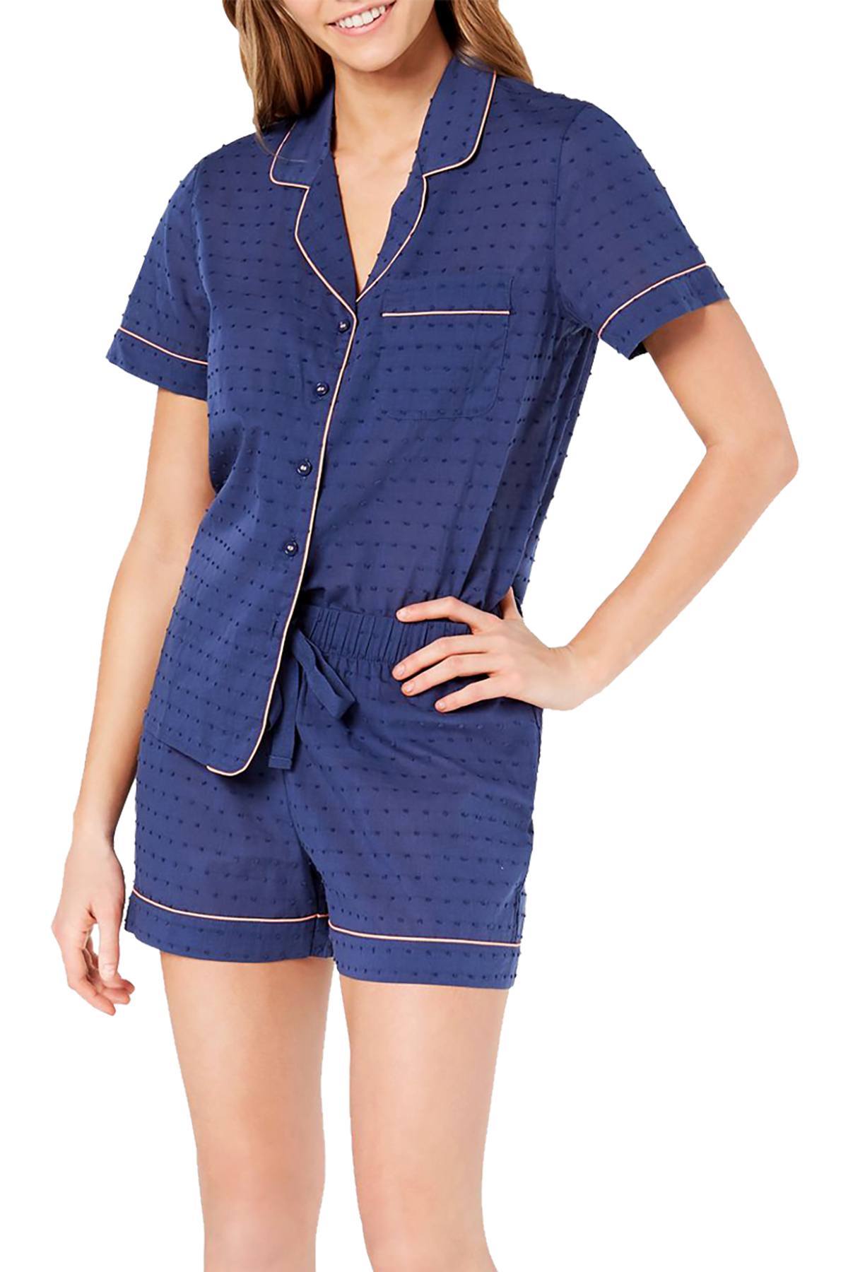 Charter Club Notch Collar Cotton Pajama Top in Shark Eye Blue