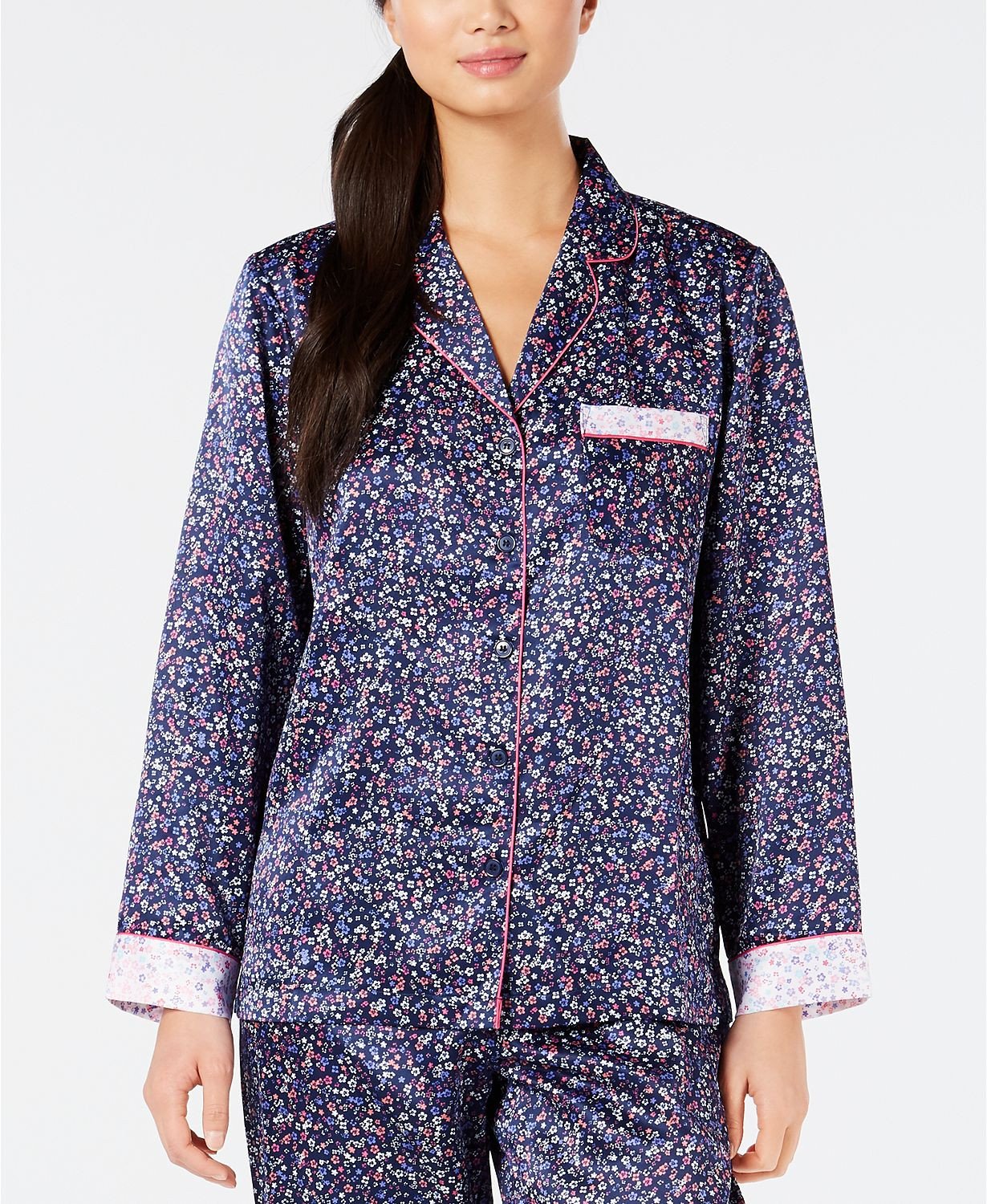 Charter Club Notch Collar Pajama Top in Mini Floral Navy