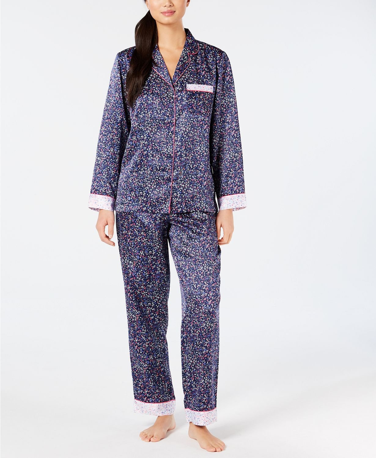 Charter Club Notch Collar Pajama Top in Mini Floral Navy