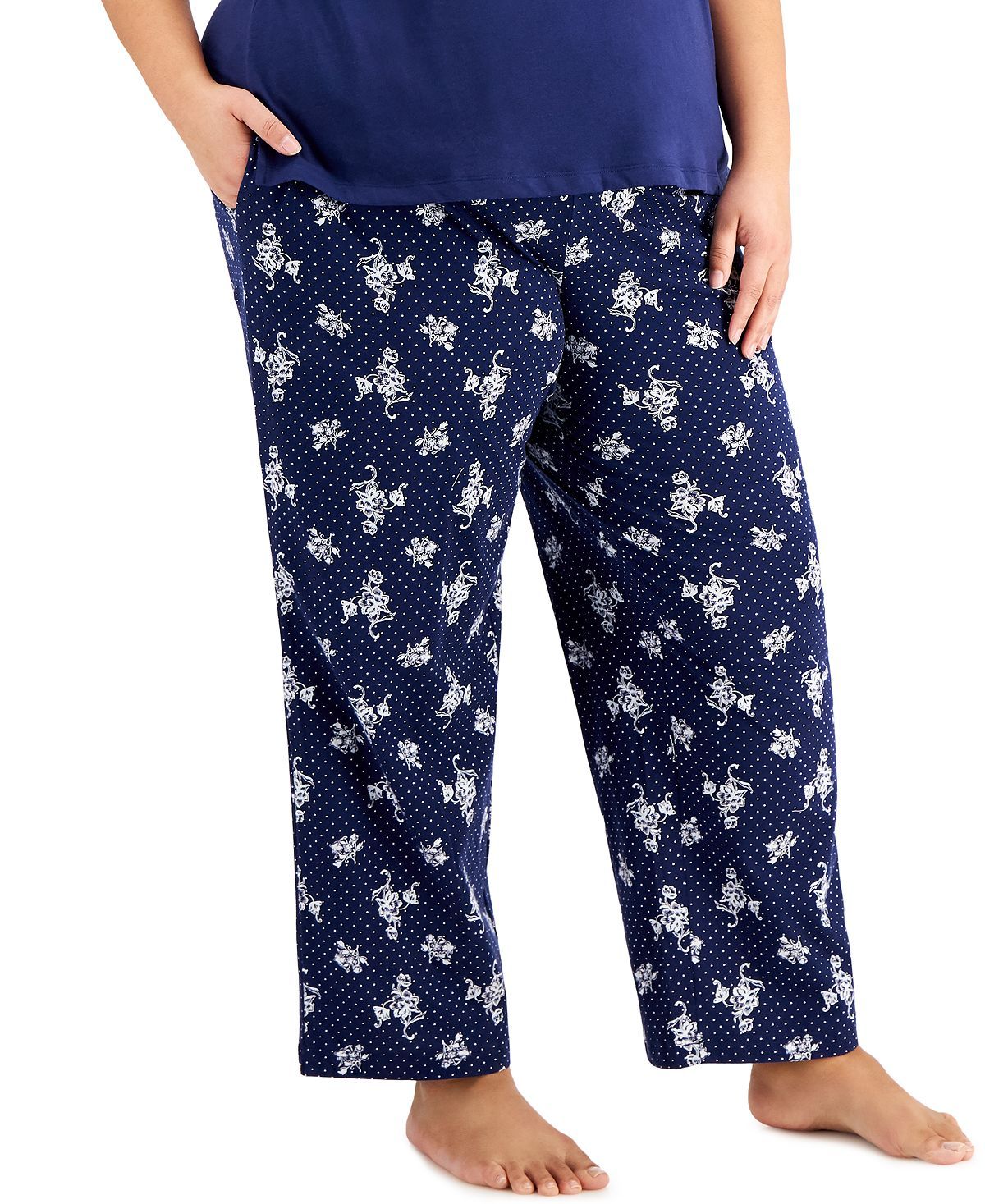 Charter Club Plus Cotton Knit Pajama Pants Floral Toi