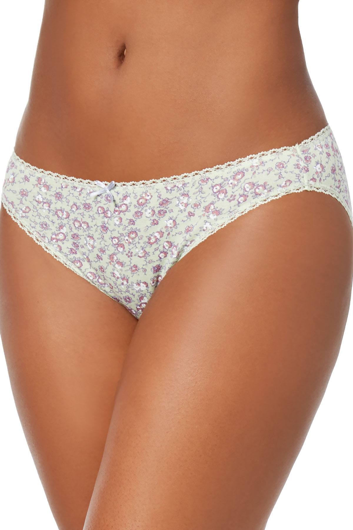 Charter Club Pretty Cotton Bikini Brief in Small Floral Green