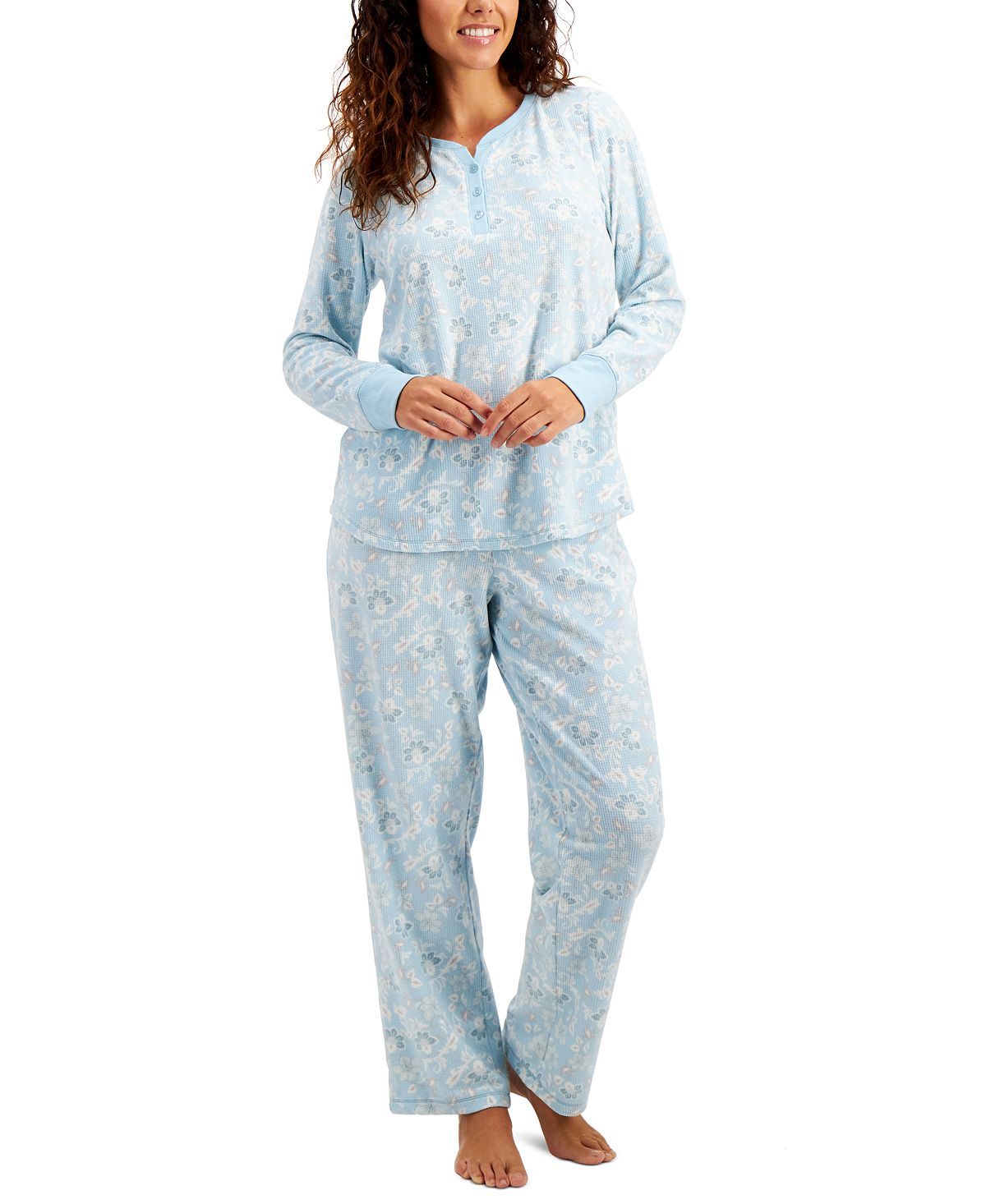 Charter Club Thermal Fleece Printed Pajama Set Leafy Floral