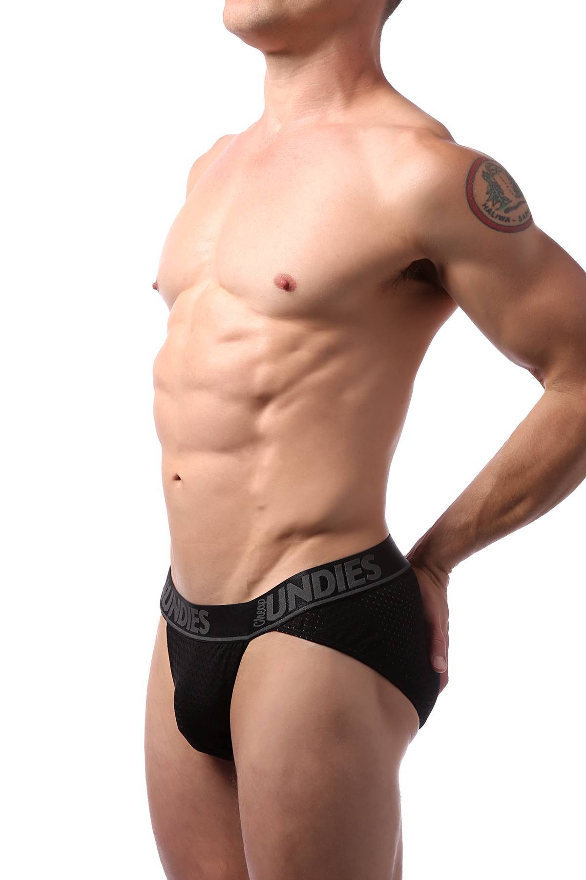 CheapUndies Black Mesh Sports Brief