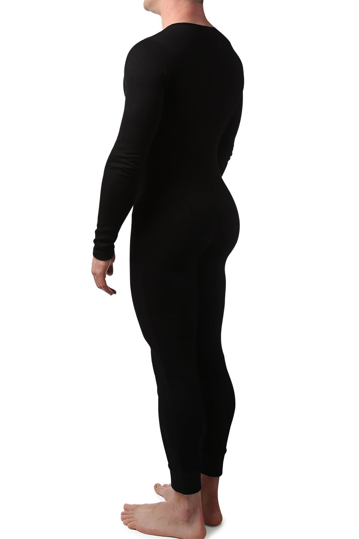 CheapUndies Black Waffle Knit Thermal Union Suit