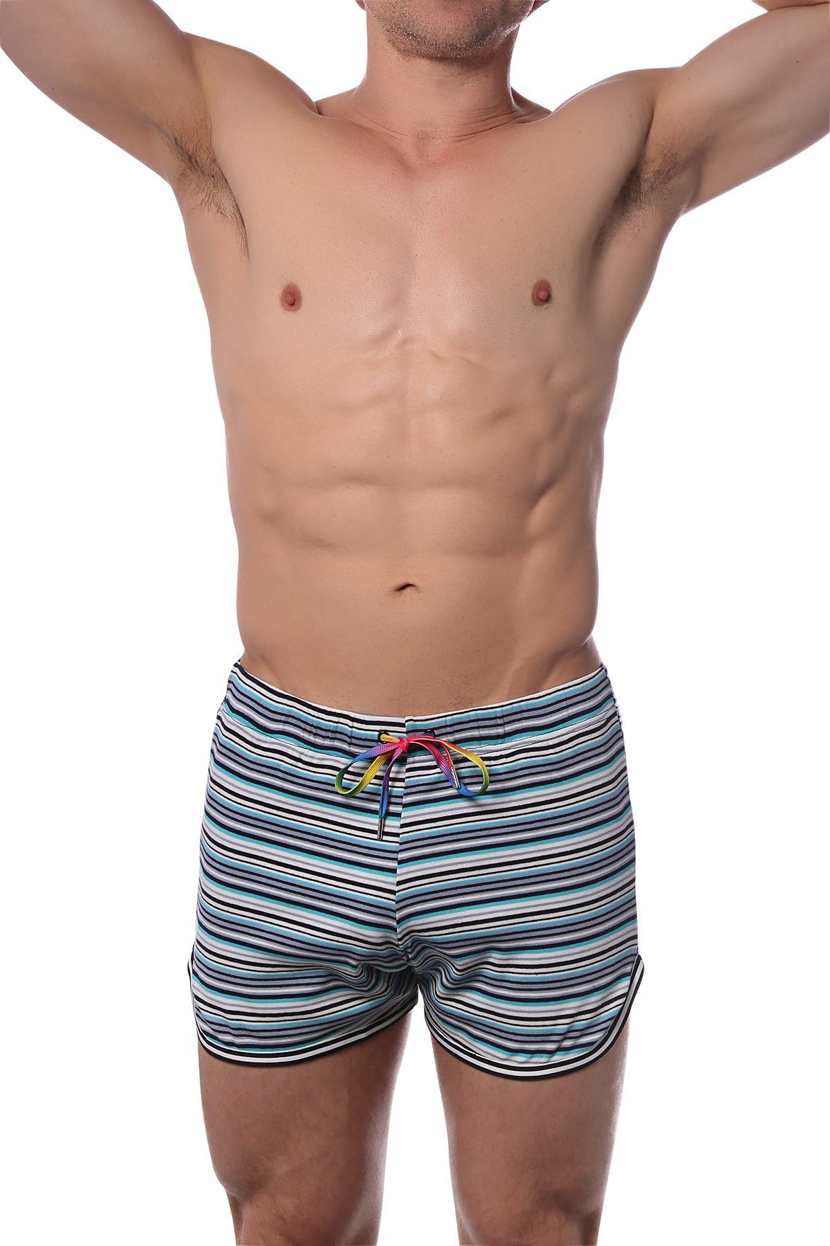 CheapUndies Blue Stripes Retro Rainbow Shorts