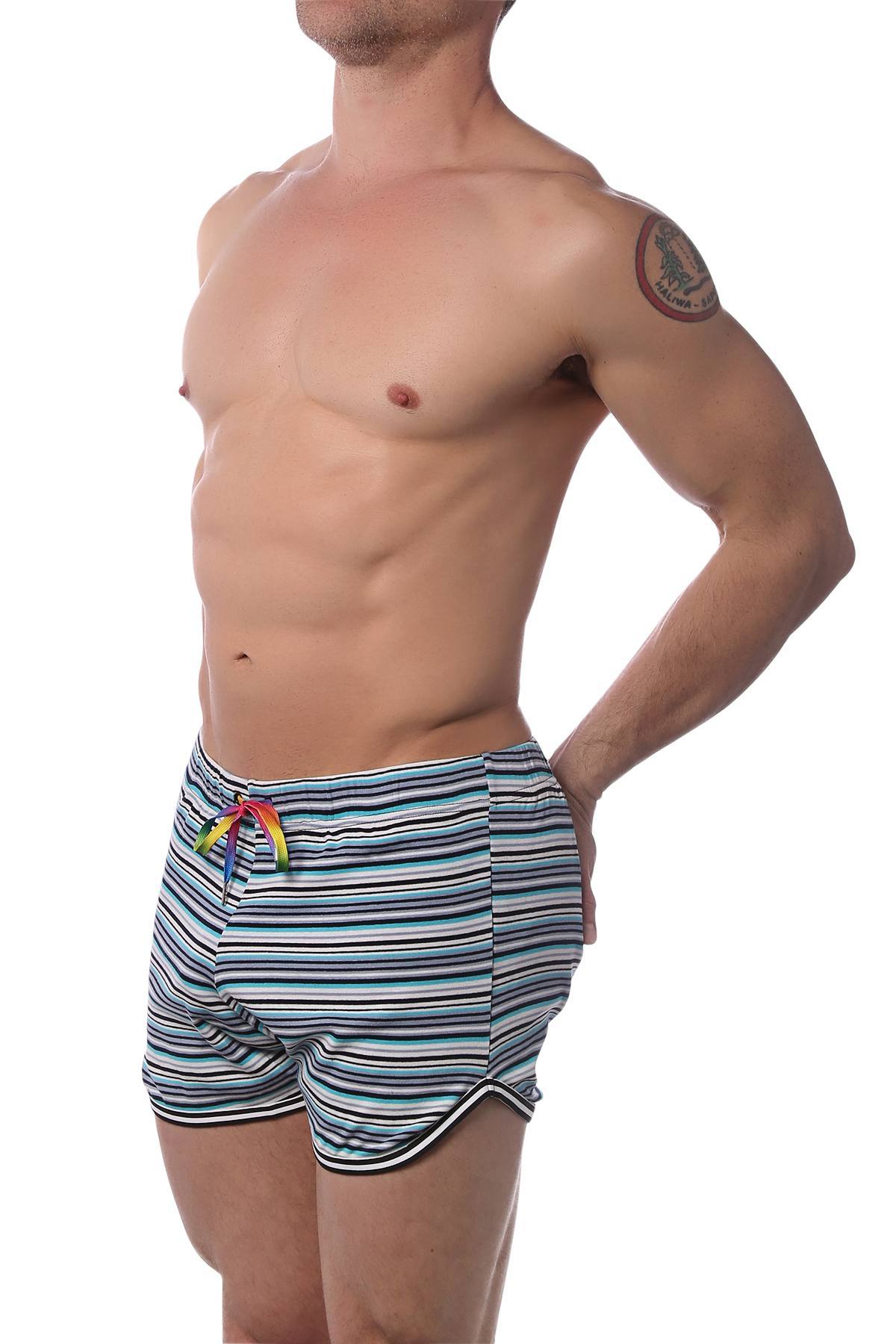 CheapUndies Blue Stripes Retro Rainbow Shorts