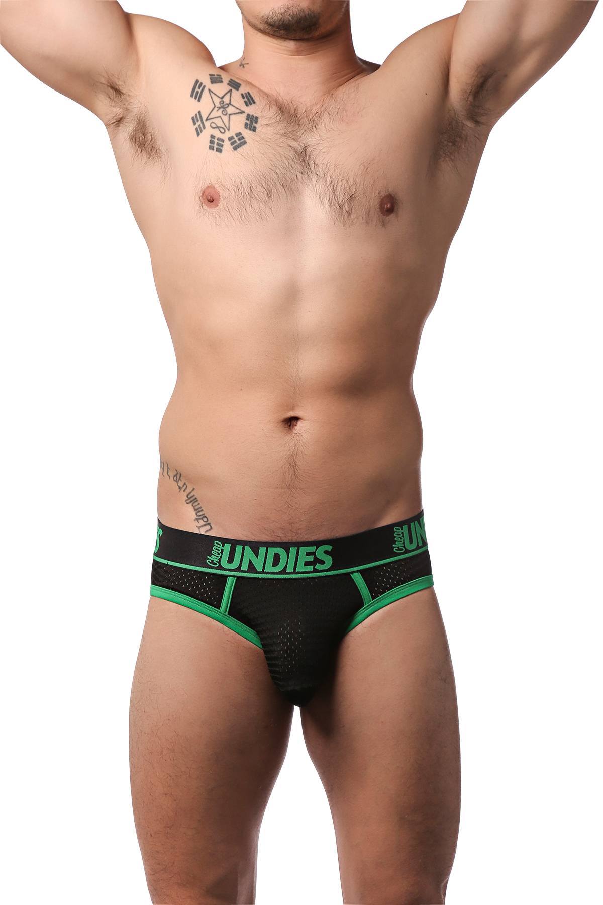 CheapUndies Green Exposed Sport Mesh Jockbrief