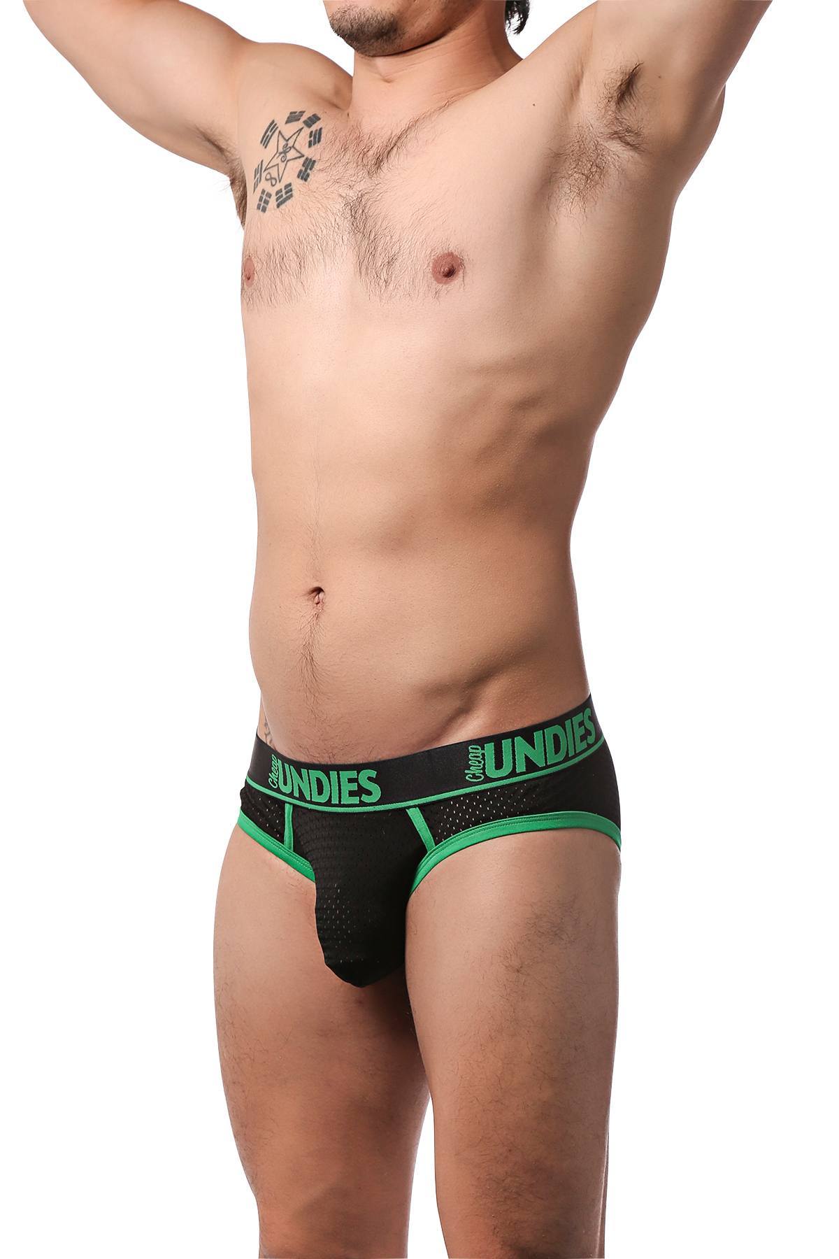 CheapUndies Green Exposed Sport Mesh Jockbrief