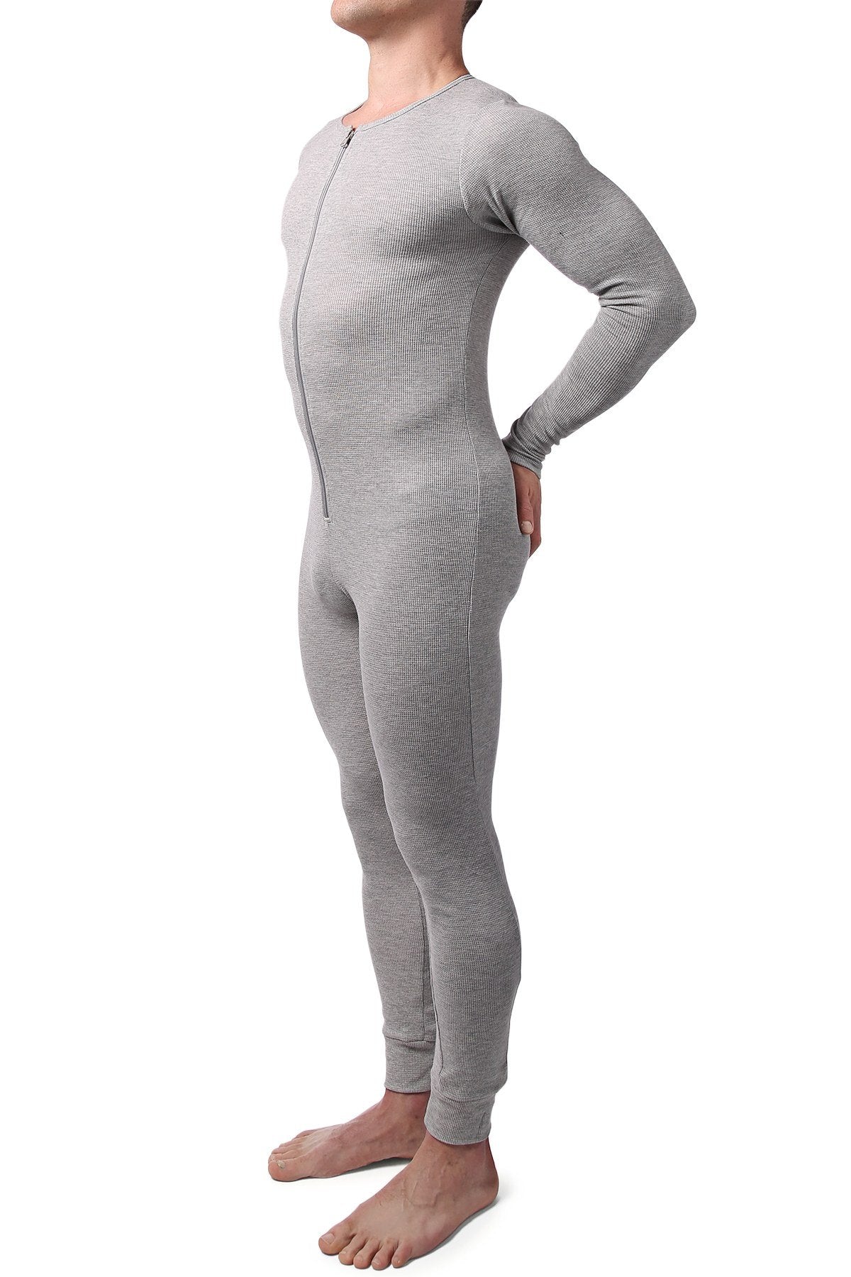 CheapUndies Light Grey Waffle Knit Thermal Union Suit