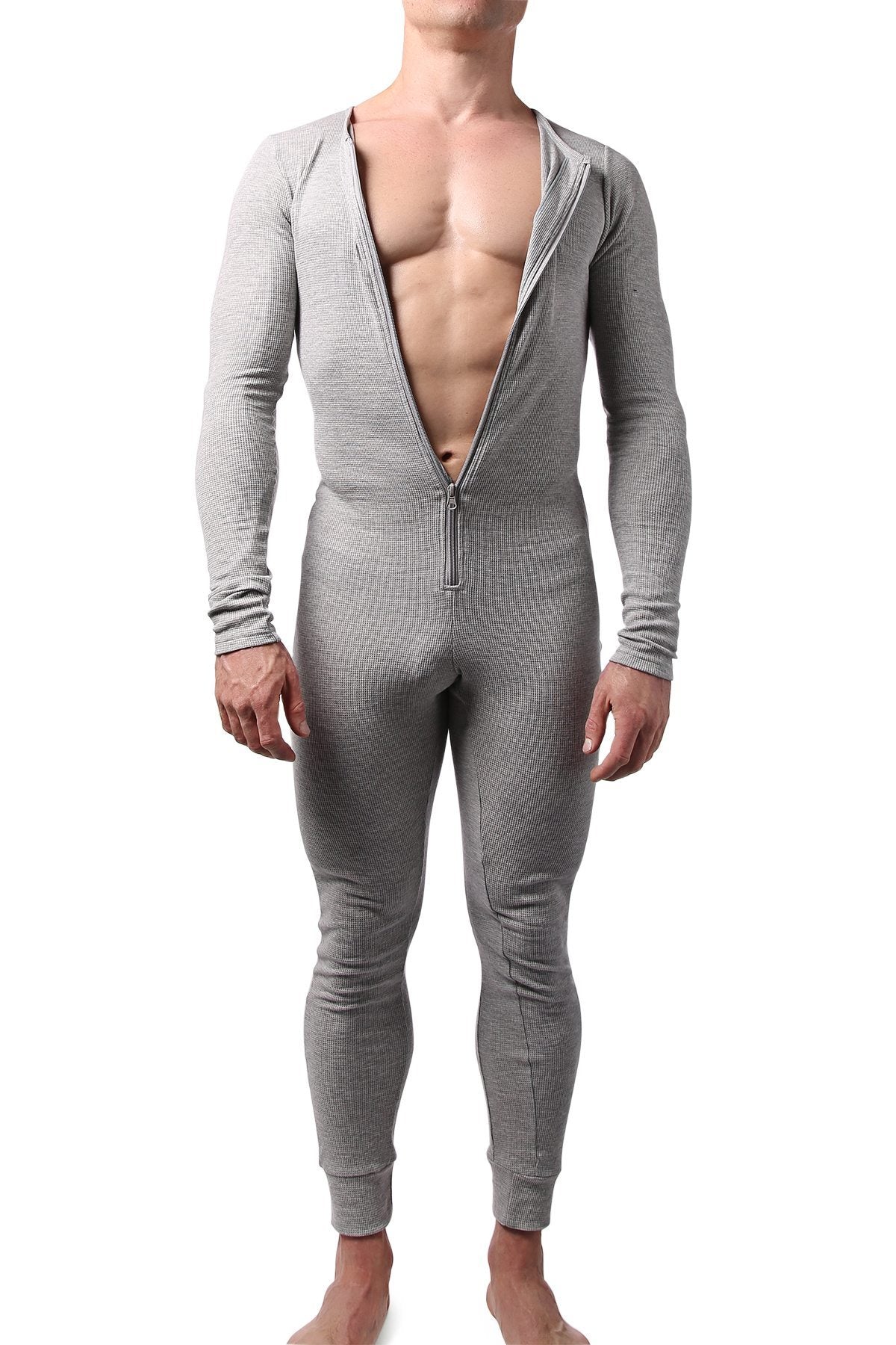 CheapUndies Light Grey Waffle Knit Thermal Union Suit