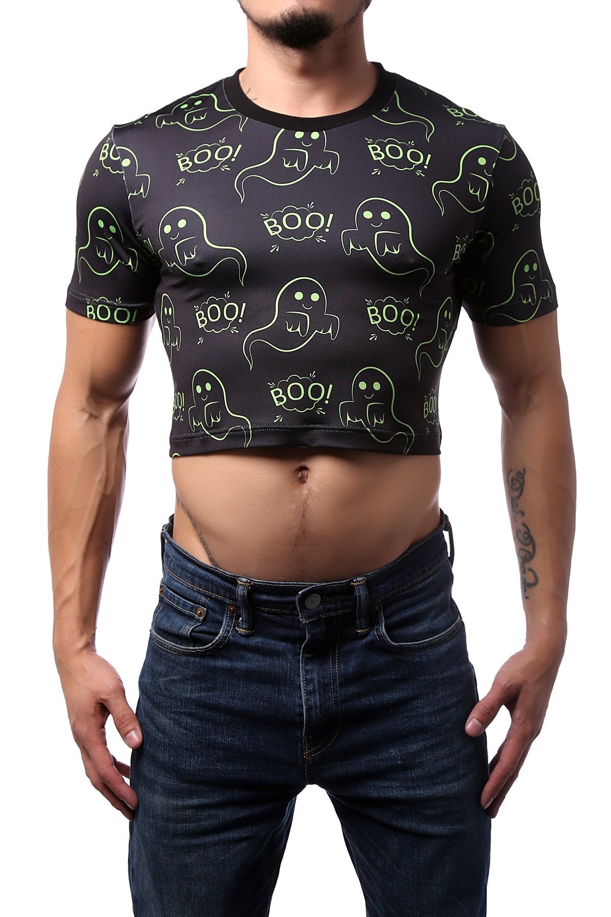 CheapUndies Neon Green Ghost Boo Crop Top