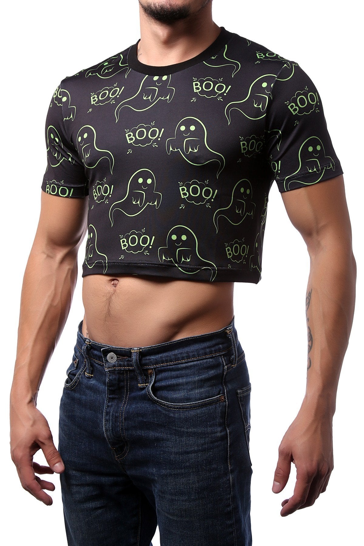 CheapUndies Neon Green Ghost Boo Crop Top