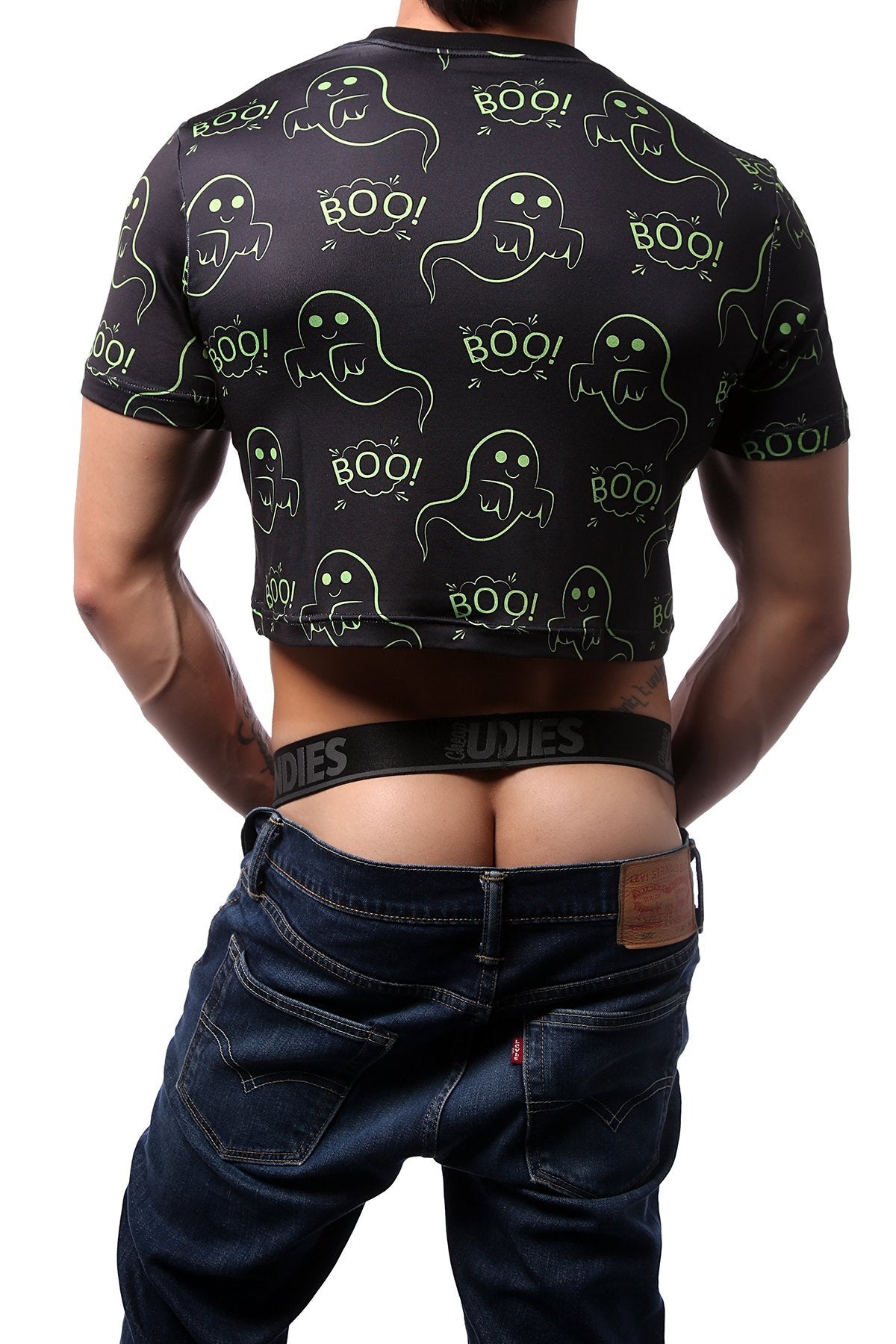 CheapUndies Neon Green Ghost Boo Crop Top