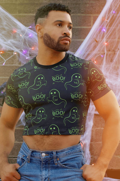 CheapUndies Neon Green Ghost Boo Crop Top