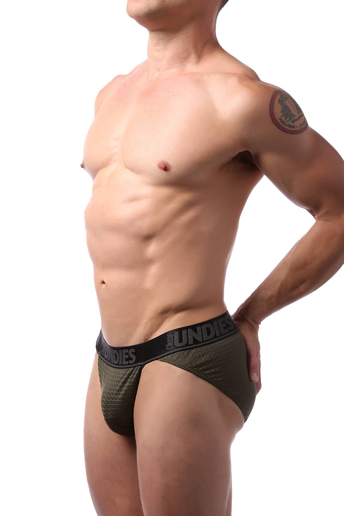 CheapUndies Olive Mesh Sports Brief