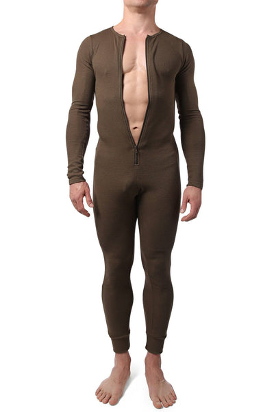 CheapUndies Olive Waffle Knit Thermal Union Suit