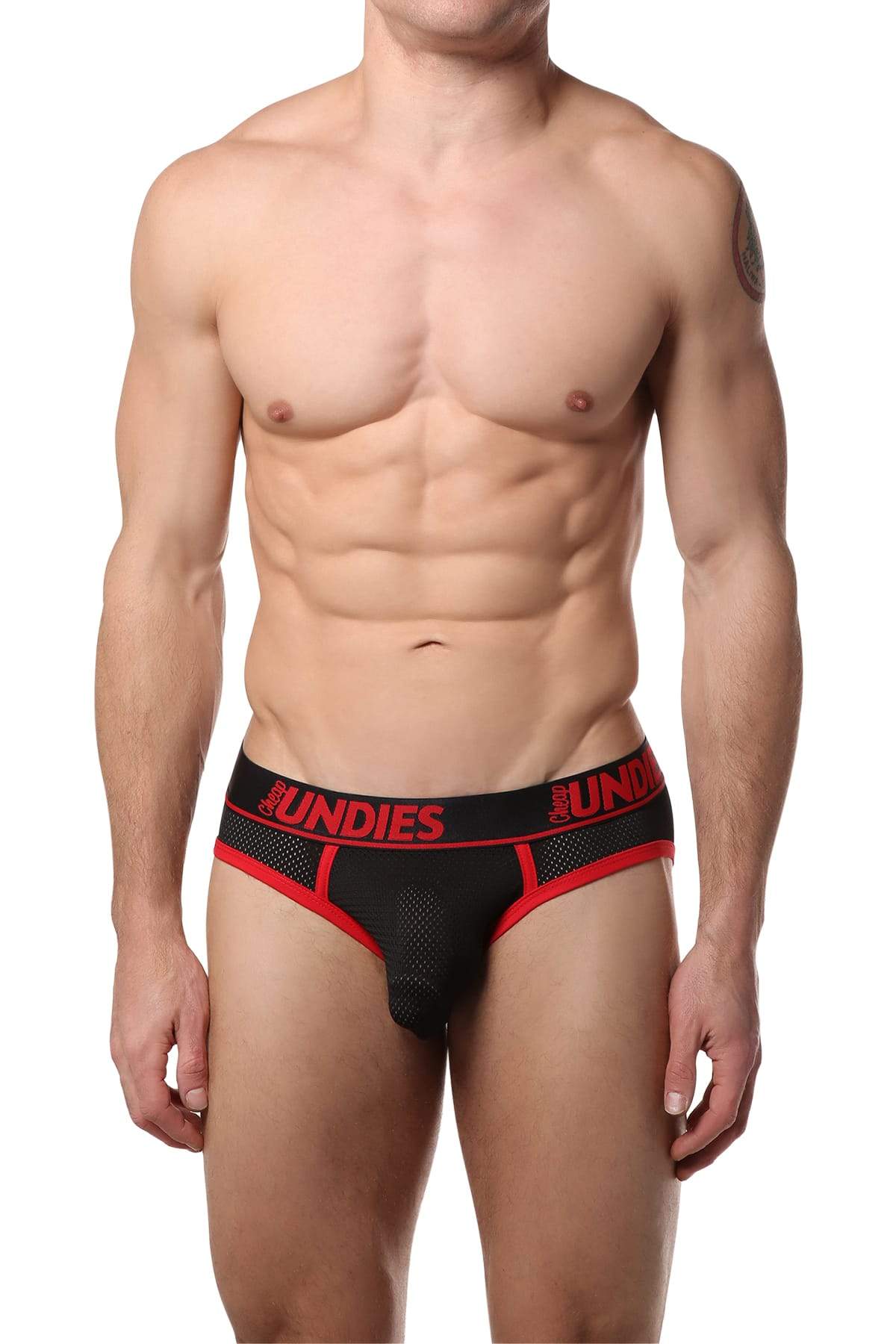 CheapUndies Red Exposed Sport Mesh Brief