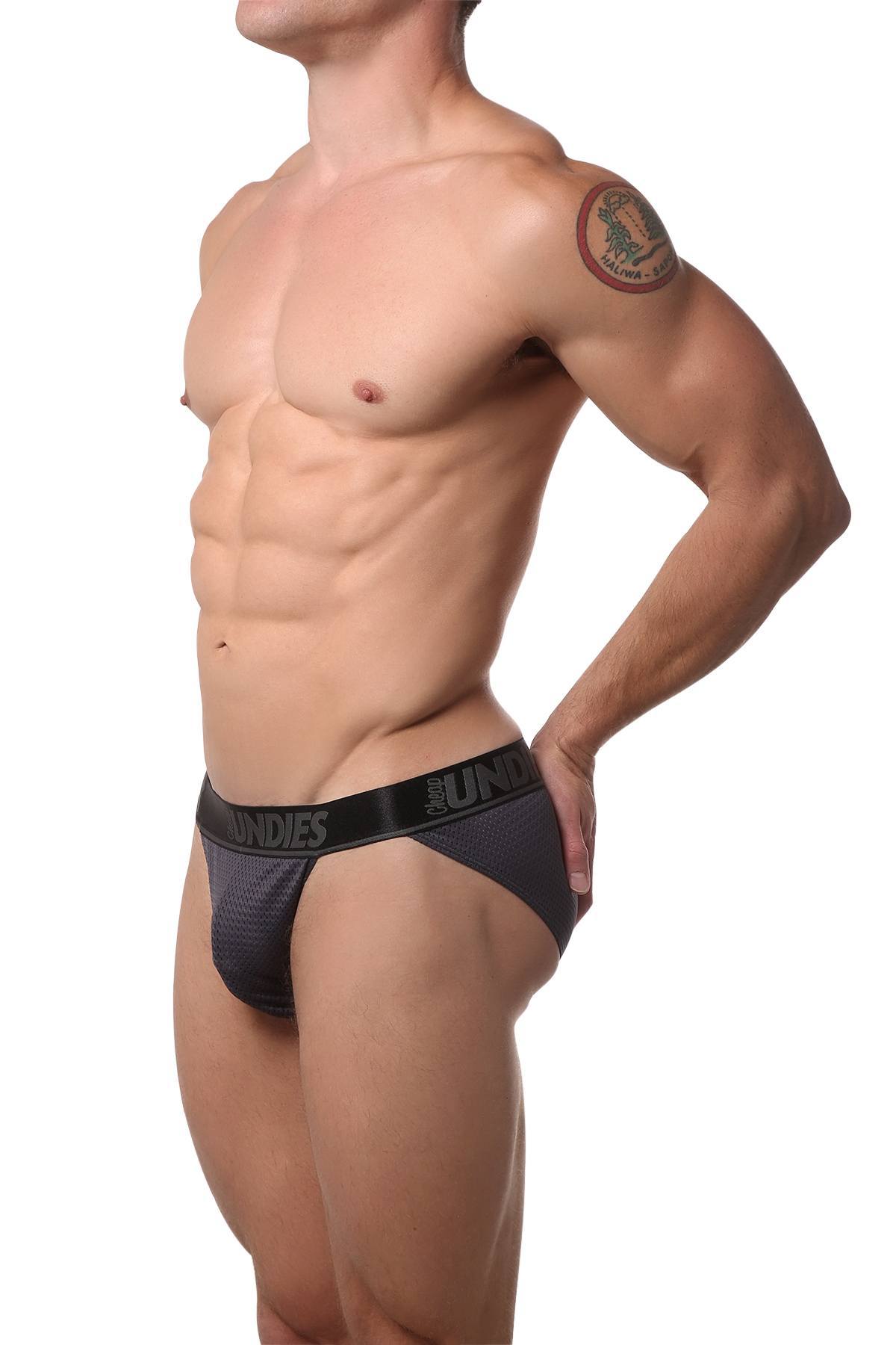 CheapUndies Steel-Grey Mesh Bikini Brief