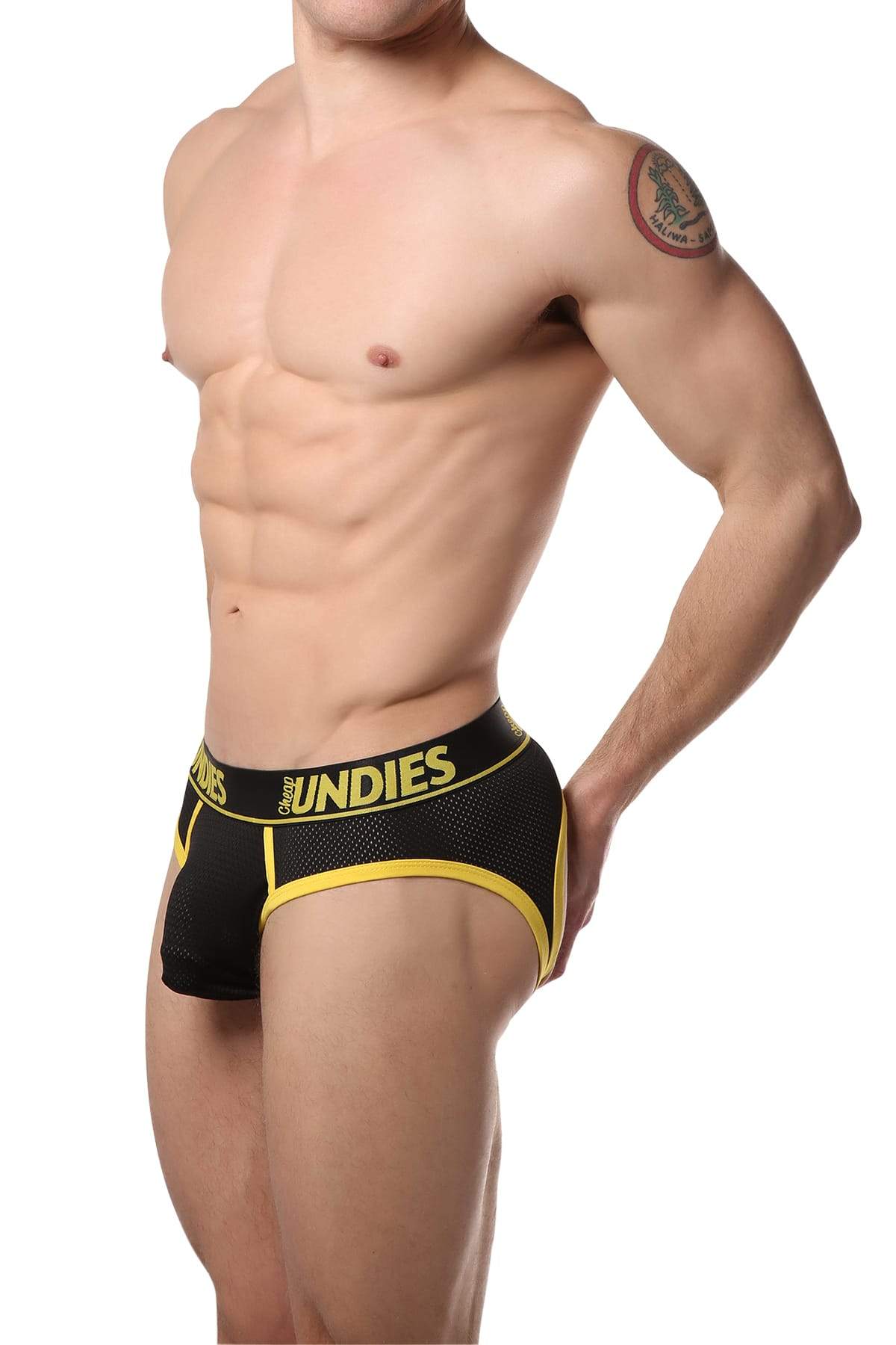 CheapUndies Yellow Exposed Sport Mesh Jockbrief