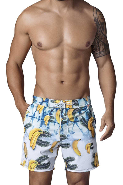 Clever White/Green Bananas Long Swim Short