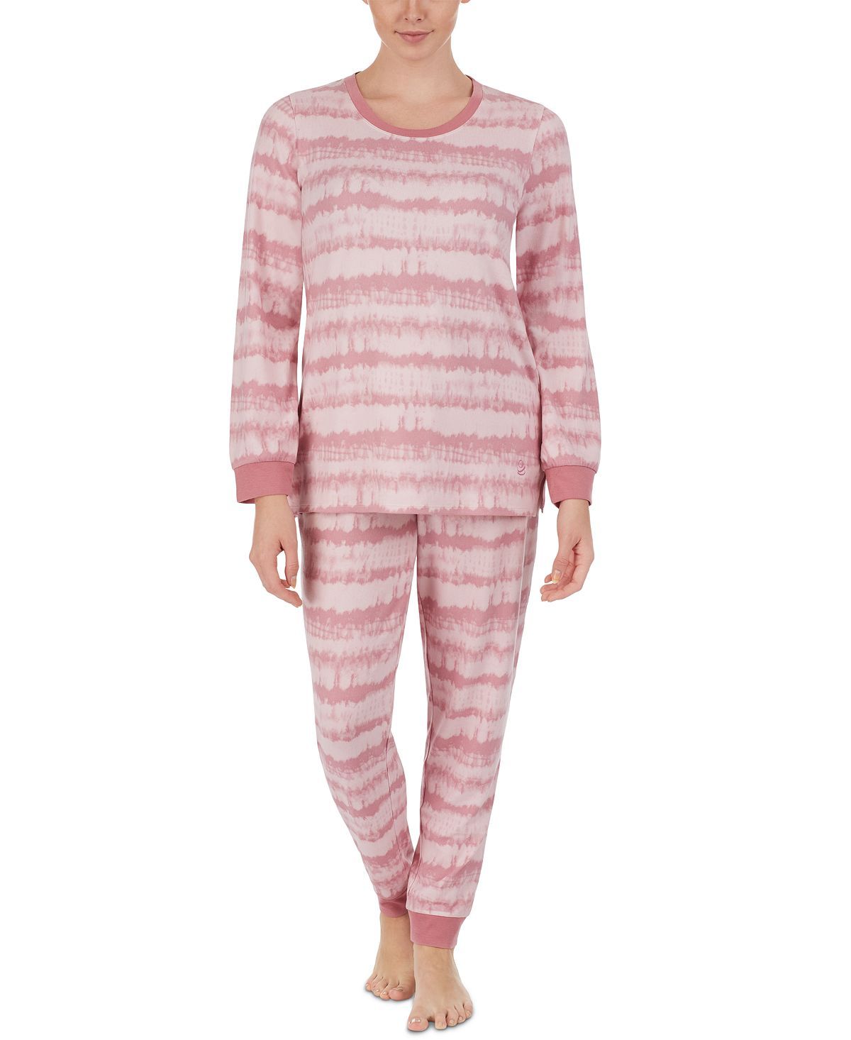 Cuddl Duds Printed Top & Jogger Pants Loungewear Set Pink Print