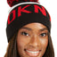 DKNY Black/Red Logo Stadium Beanie With Pom Pom