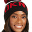 DKNY Black/Red Logo Stadium Beanie With Pom Pom