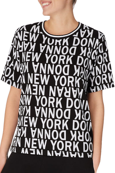 DKNY Black/White Logo Print Ringer Lounge Tee