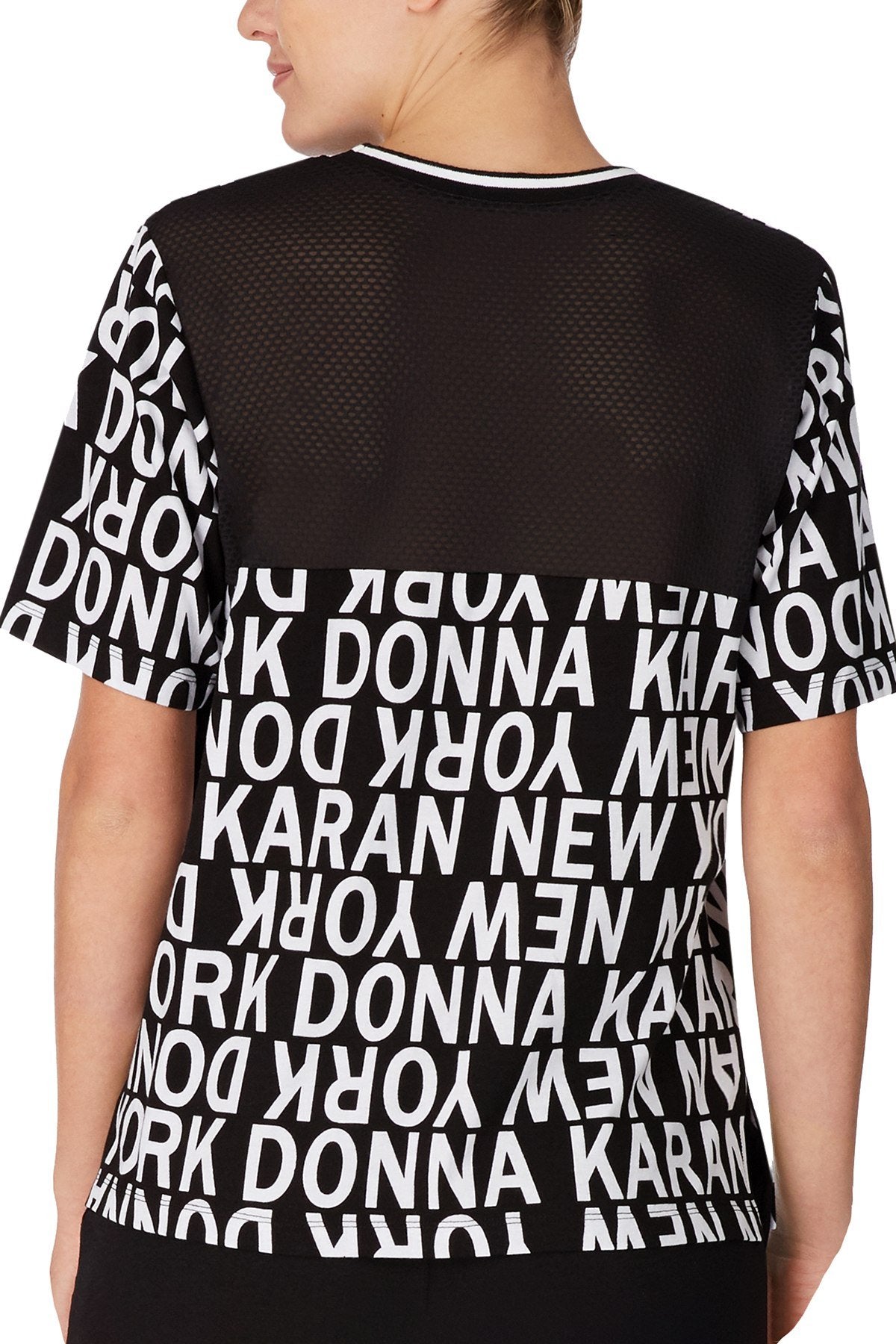 DKNY Black/White Logo Print Ringer Lounge Tee