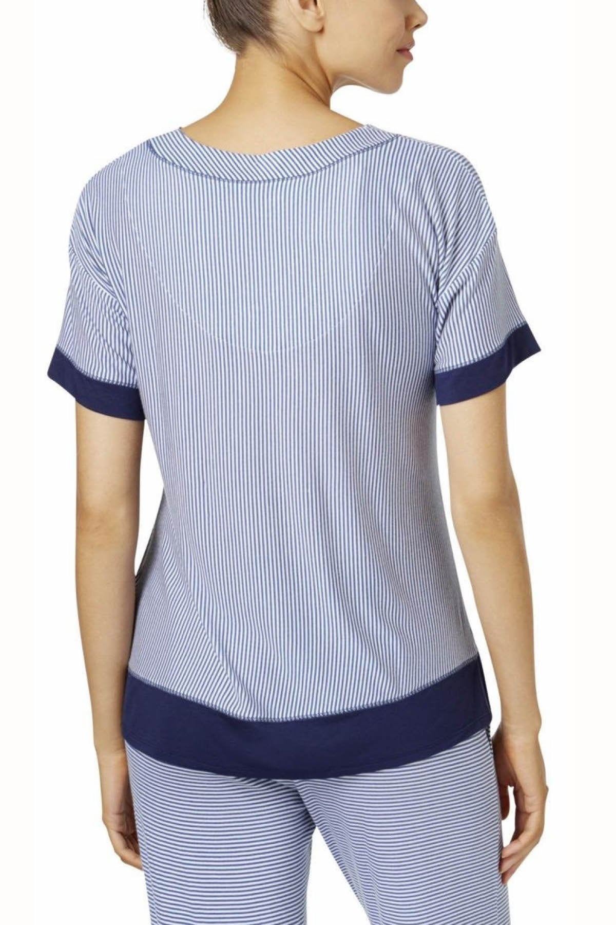 DKNY Blue Striped Contrast-Trim Lounge Top