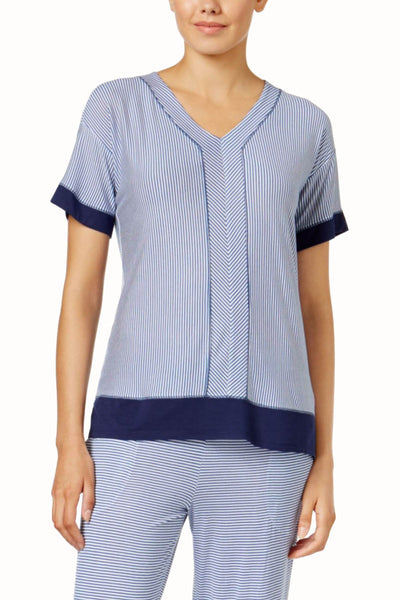 DKNY Blue Striped Contrast-Trim Lounge Top