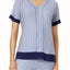 DKNY Blue Striped Contrast-Trim Lounge Top