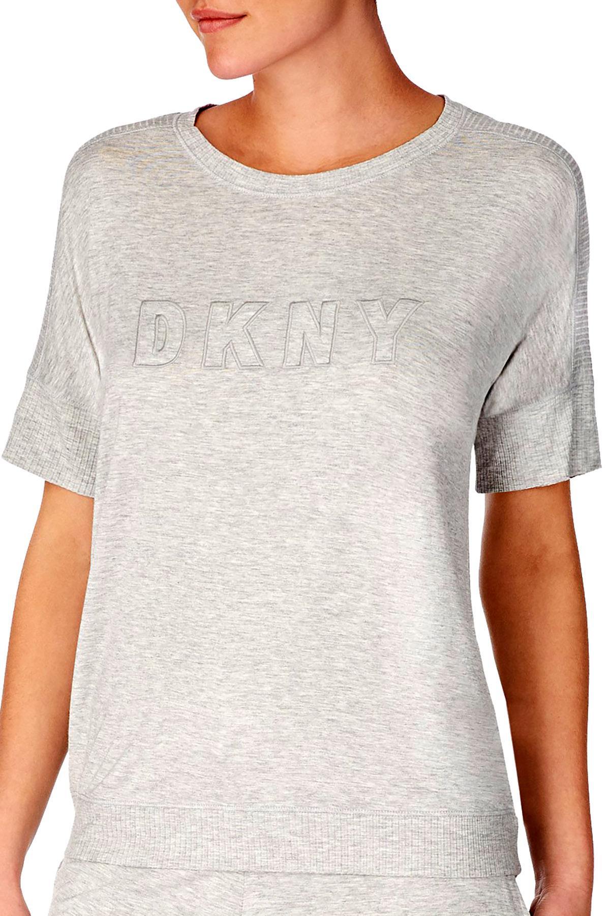 DKNY Lt Heather Grey Ribbed Trim Knit Pajama Top