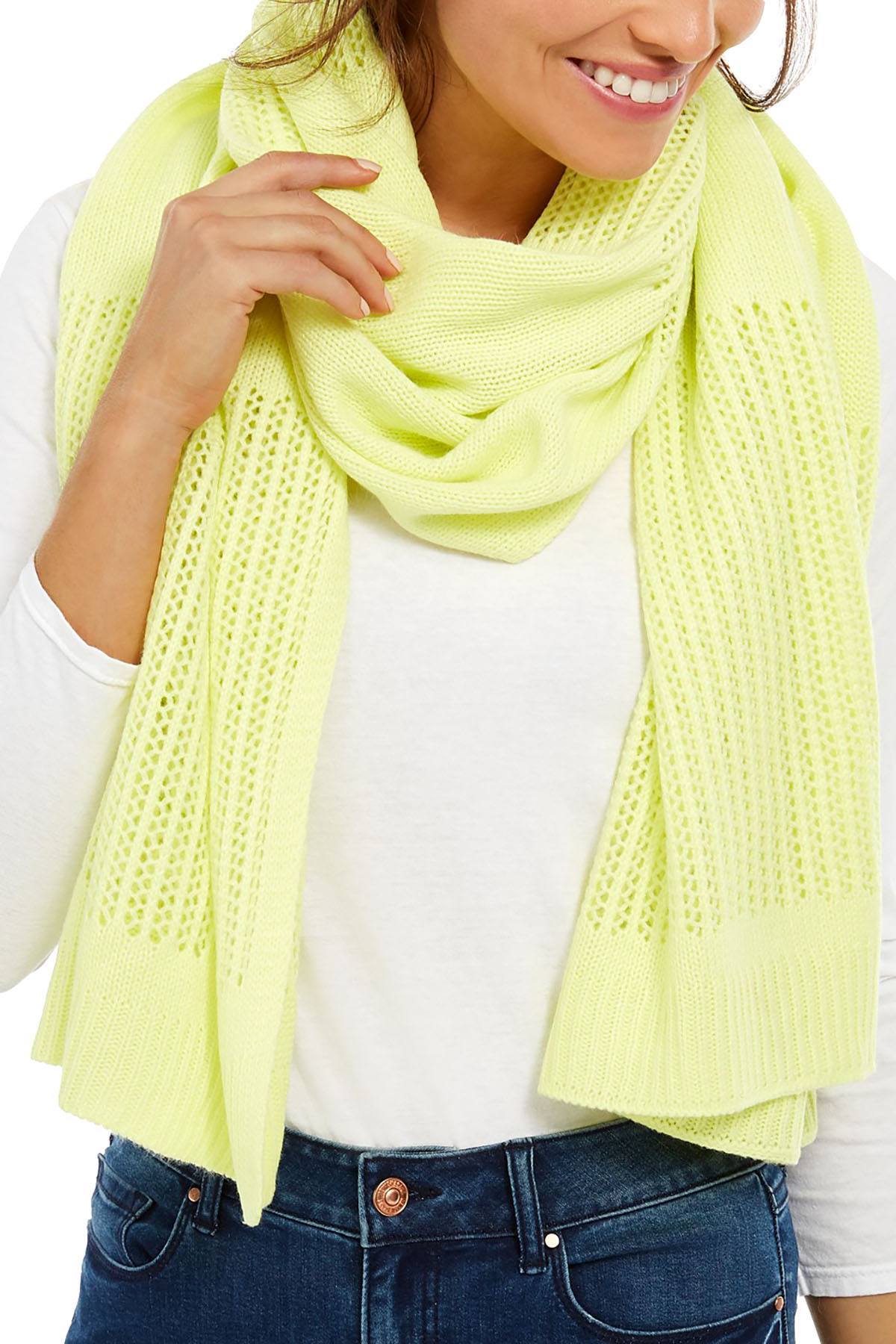 DKNY Neon Yellow Open Knit Blocked Scarf