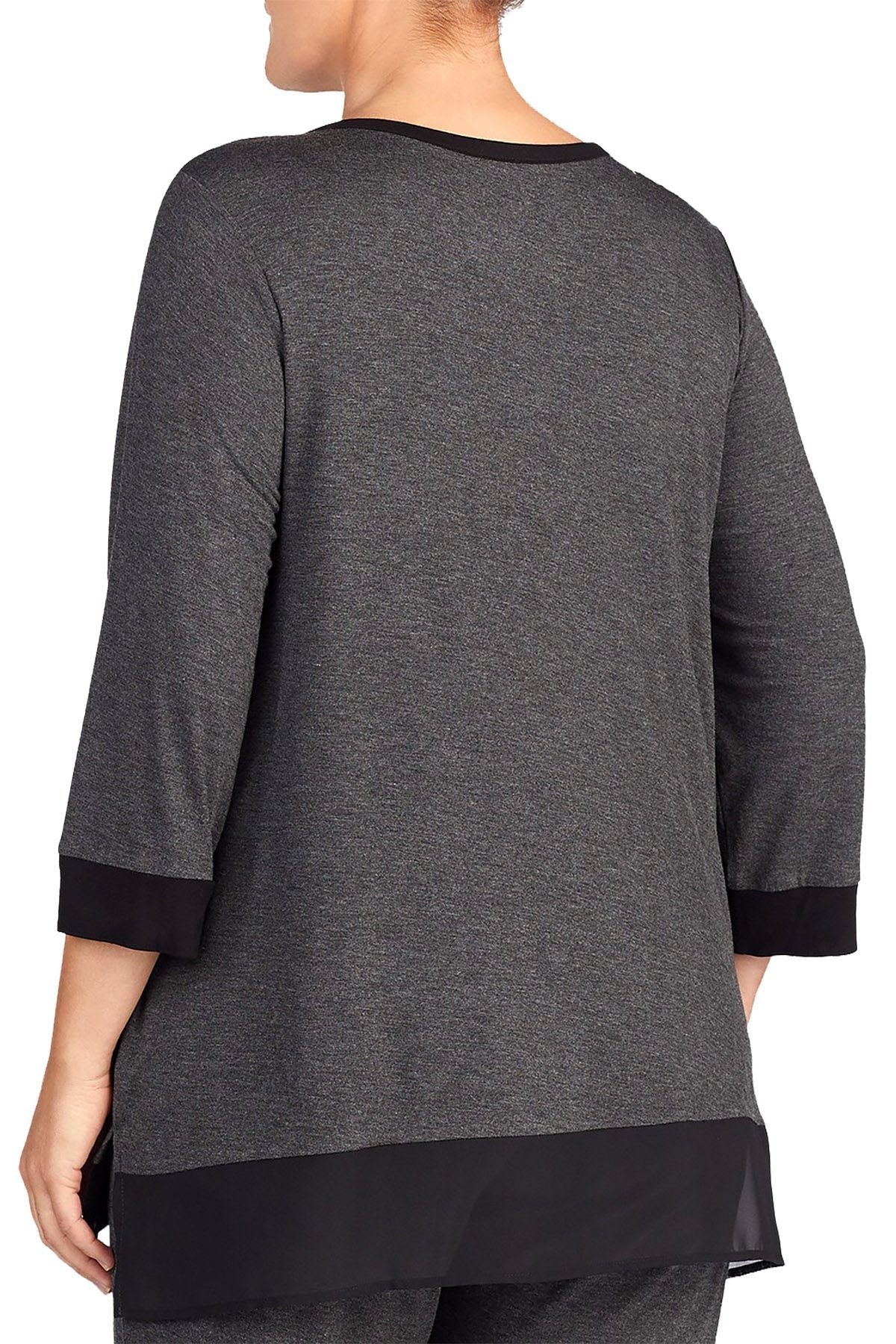 DKNY PLUS Charcoal Heather Colorblocked PJ Top