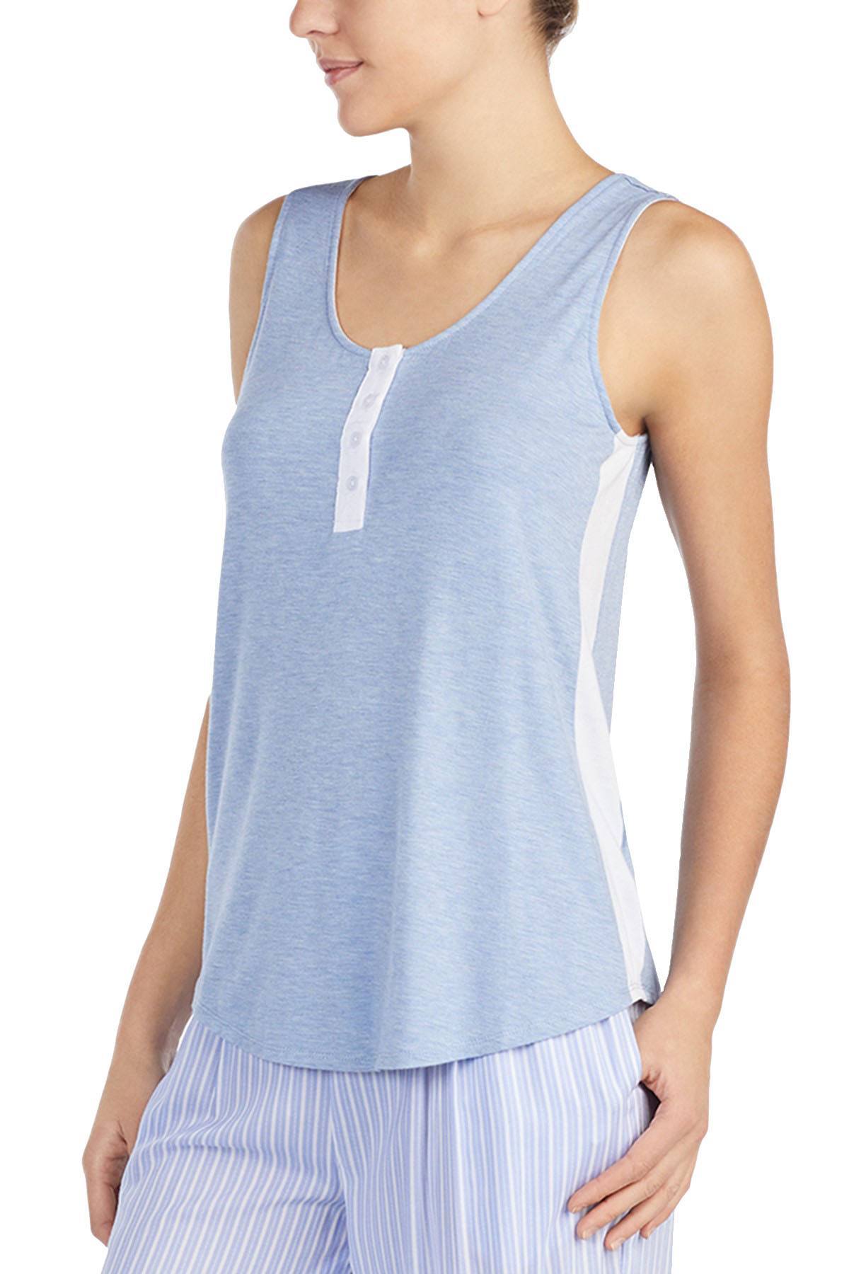 DKNY Periwinkle-Grid Contrast-Stripe Tank Top