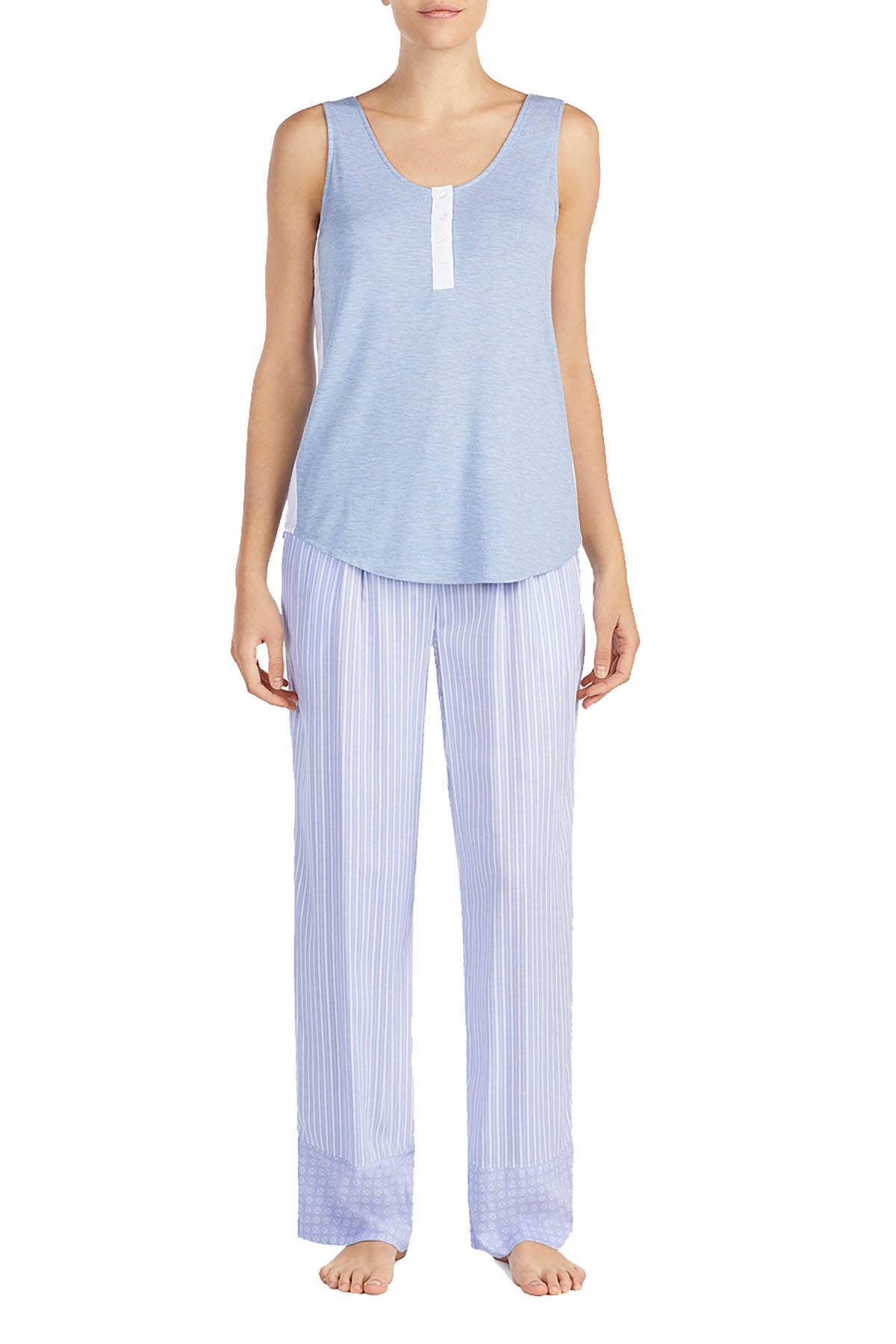 DKNY Periwinkle-Grid Contrast-Stripe Tank Top