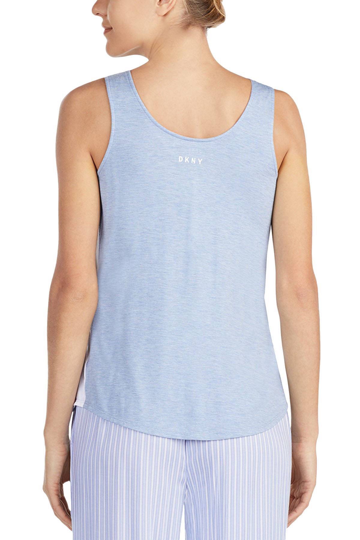 DKNY Periwinkle-Grid Contrast-Stripe Tank Top