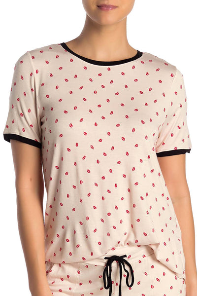 DKNY Tan Read My Lips Printed Short Sleeve Pajama Top