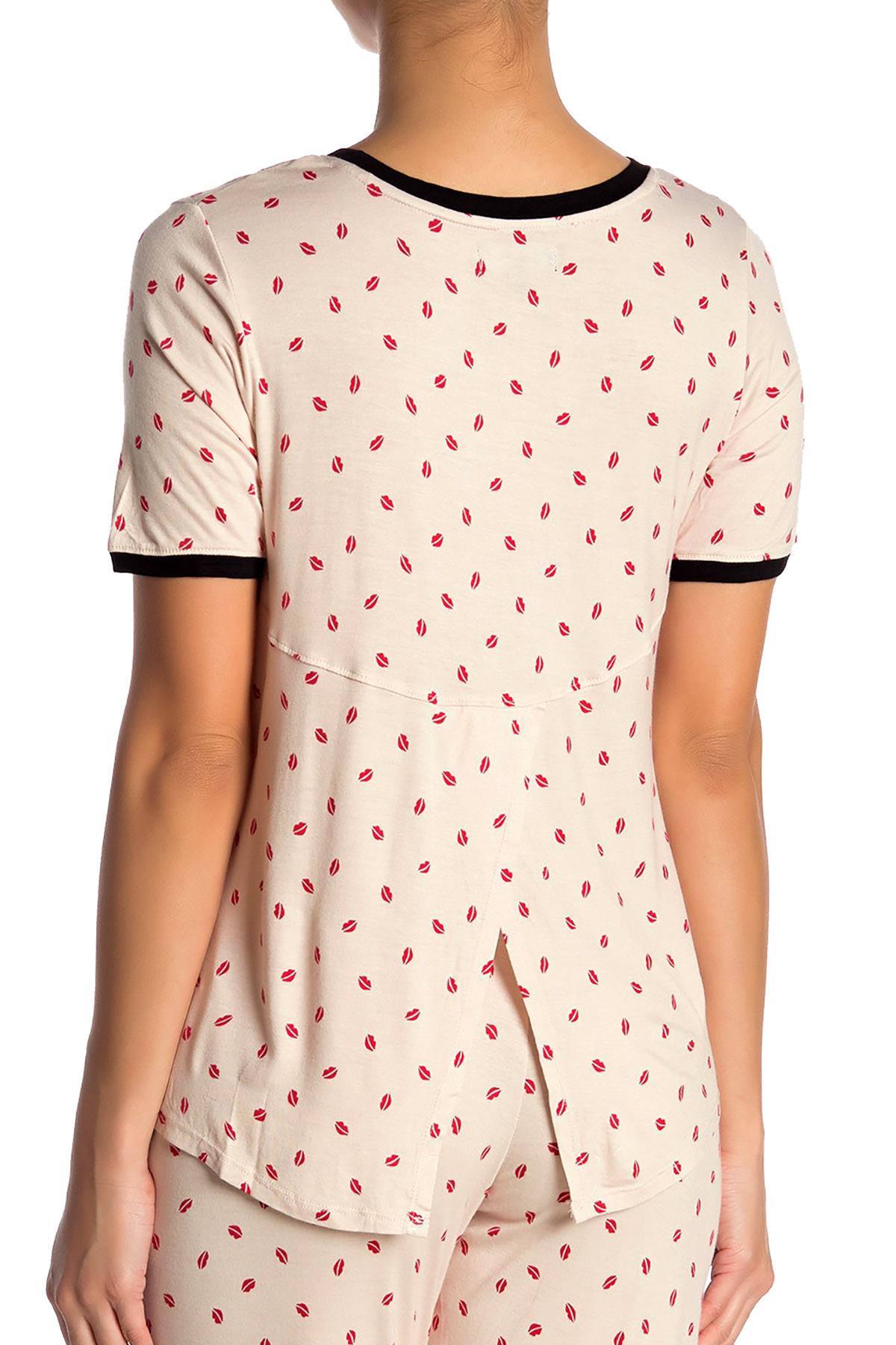 DKNY Tan Read My Lips Printed Short Sleeve Pajama Top