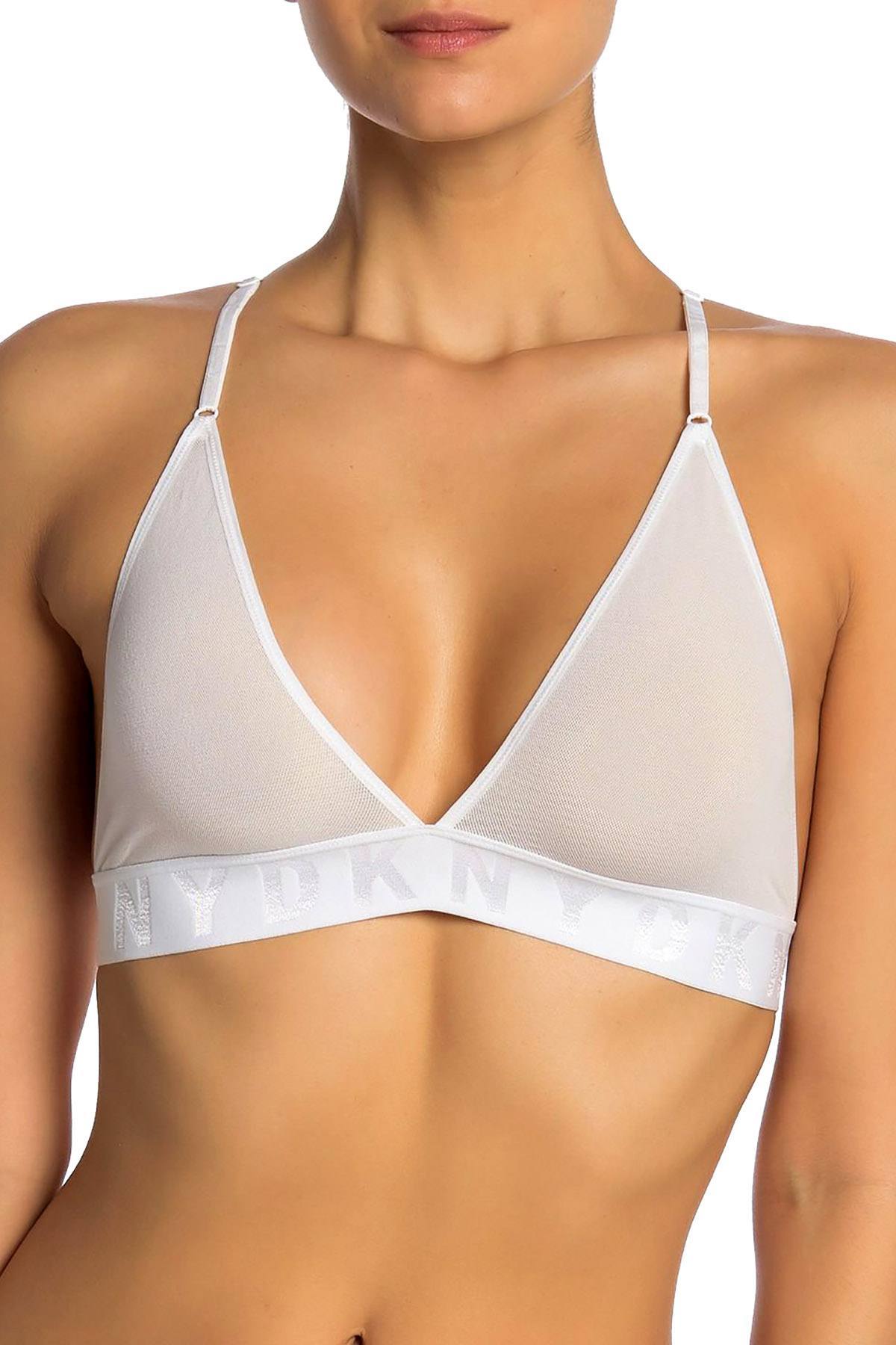 DKNY White Seamless Logo Wireless Mesh Bralette