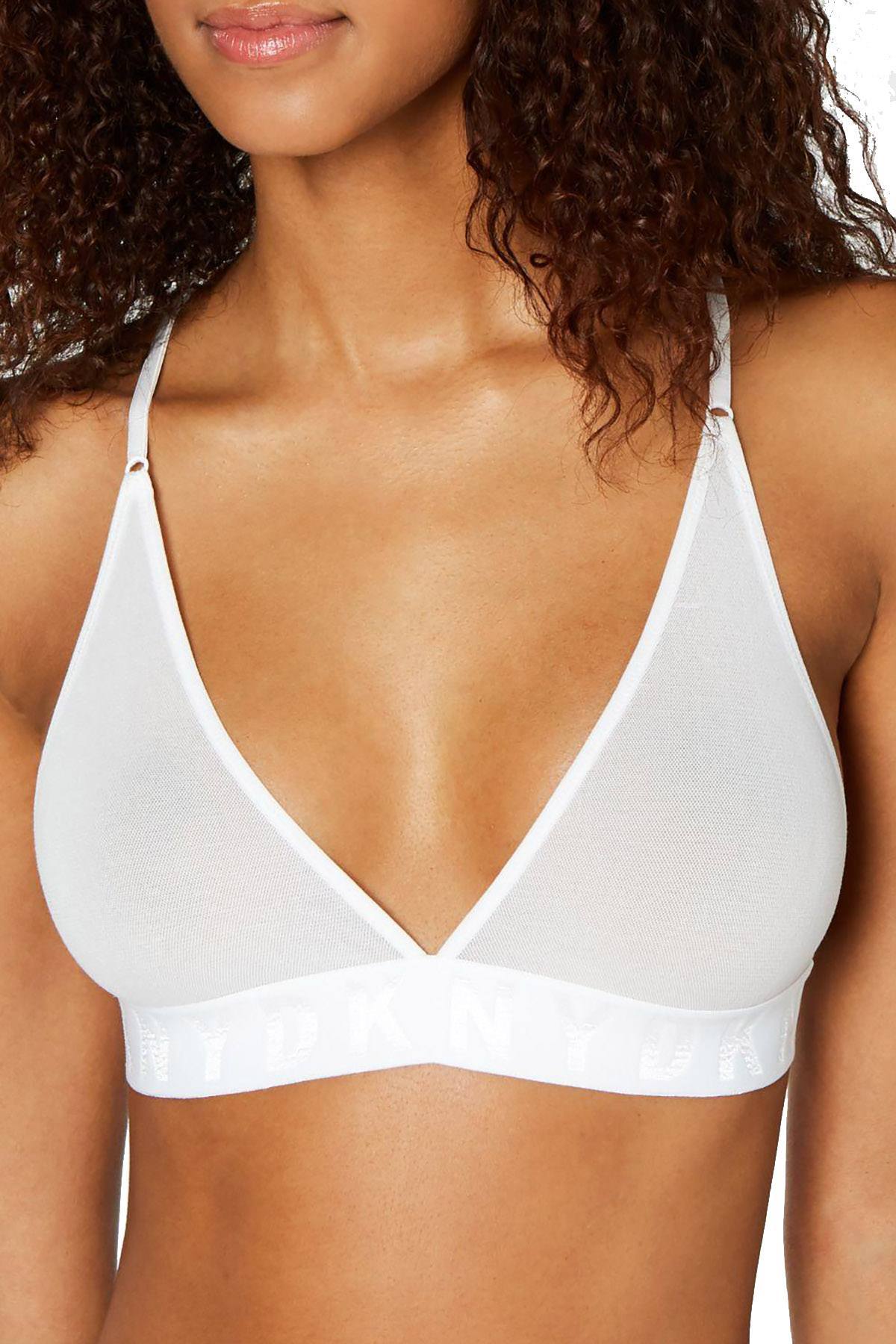 DKNY White Seamless Logo Wireless Mesh Bralette