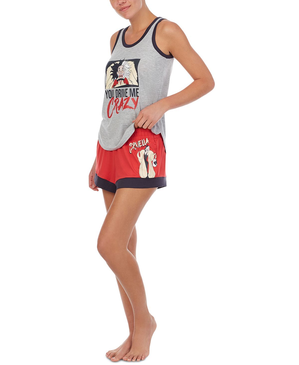 Disney Cruella Tank Top & Shorts Pajama Set Grey htr