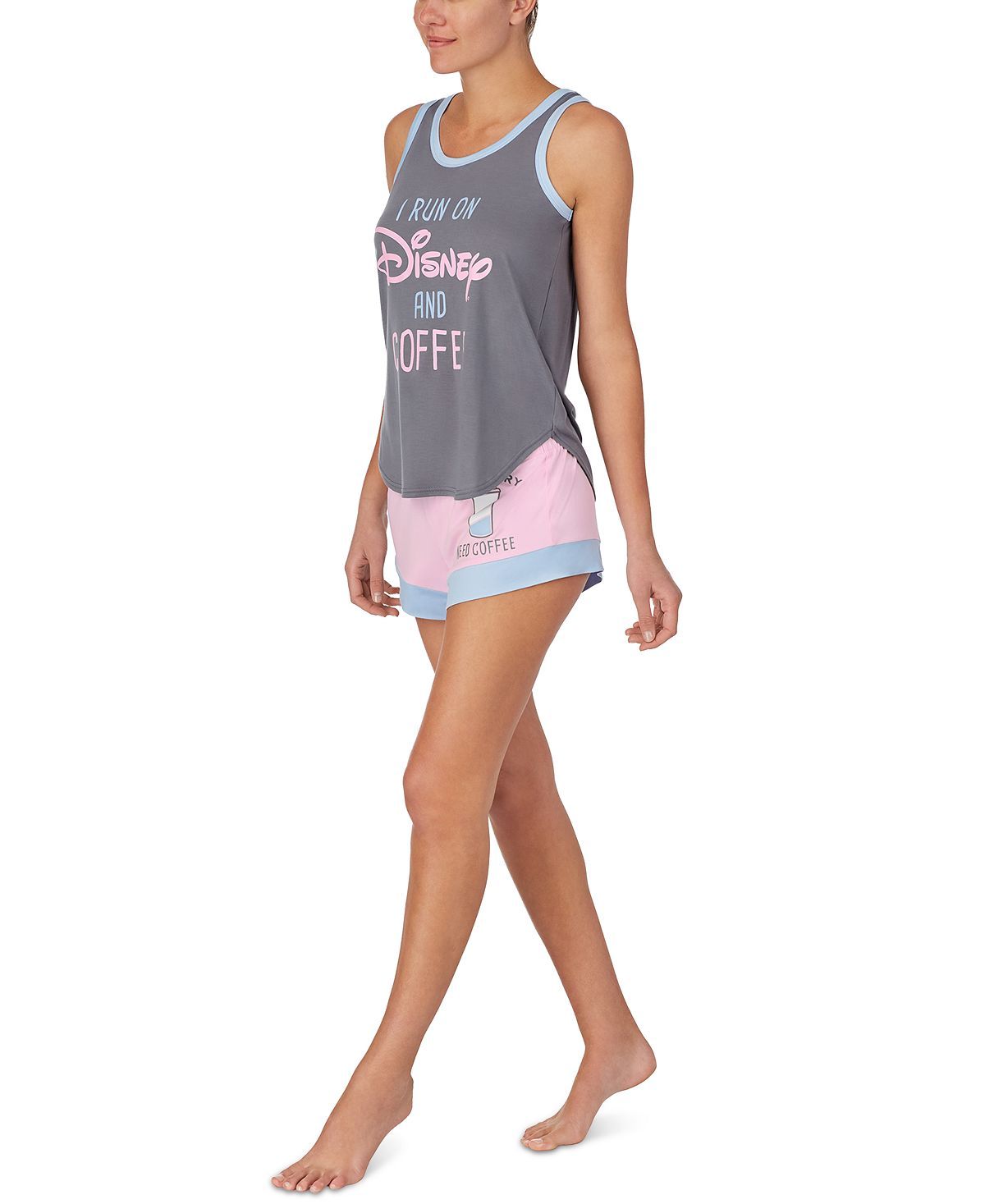 Disney & Coffee Tank Top & Shorts Pajama Set Grey