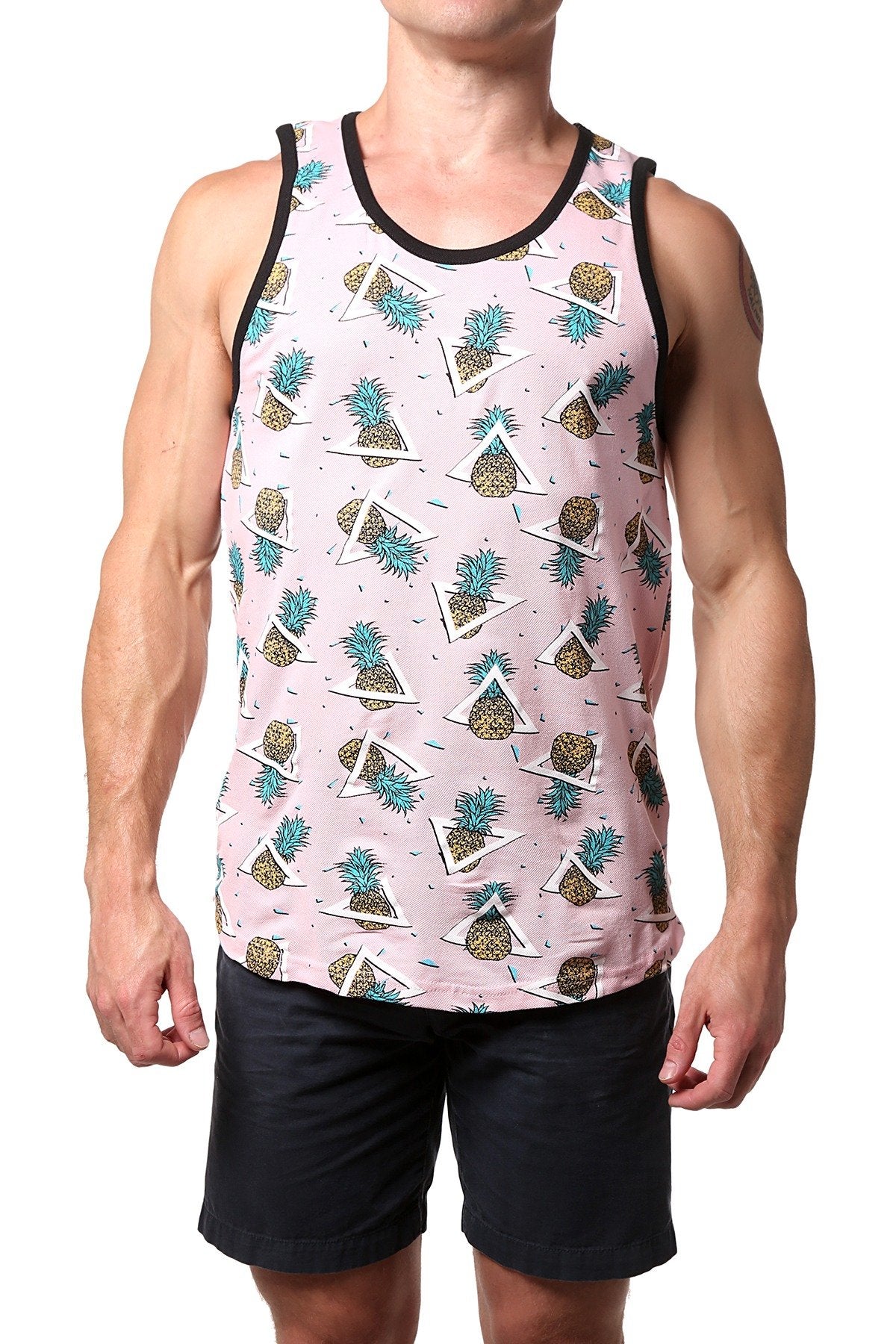 Distortion Flamingo-Pink Pineapple AOP Pique Tank Top