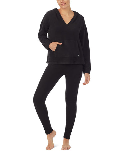 Dkny Kangaroo Pocket Hoodie And Sleek Legging Pajama Set Black