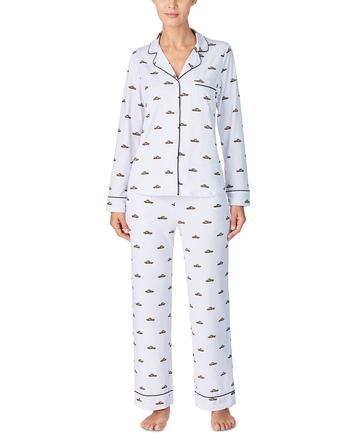 Dkny Wo Printed Jersey Shirt & Pants Pajamas Set Wht Stp