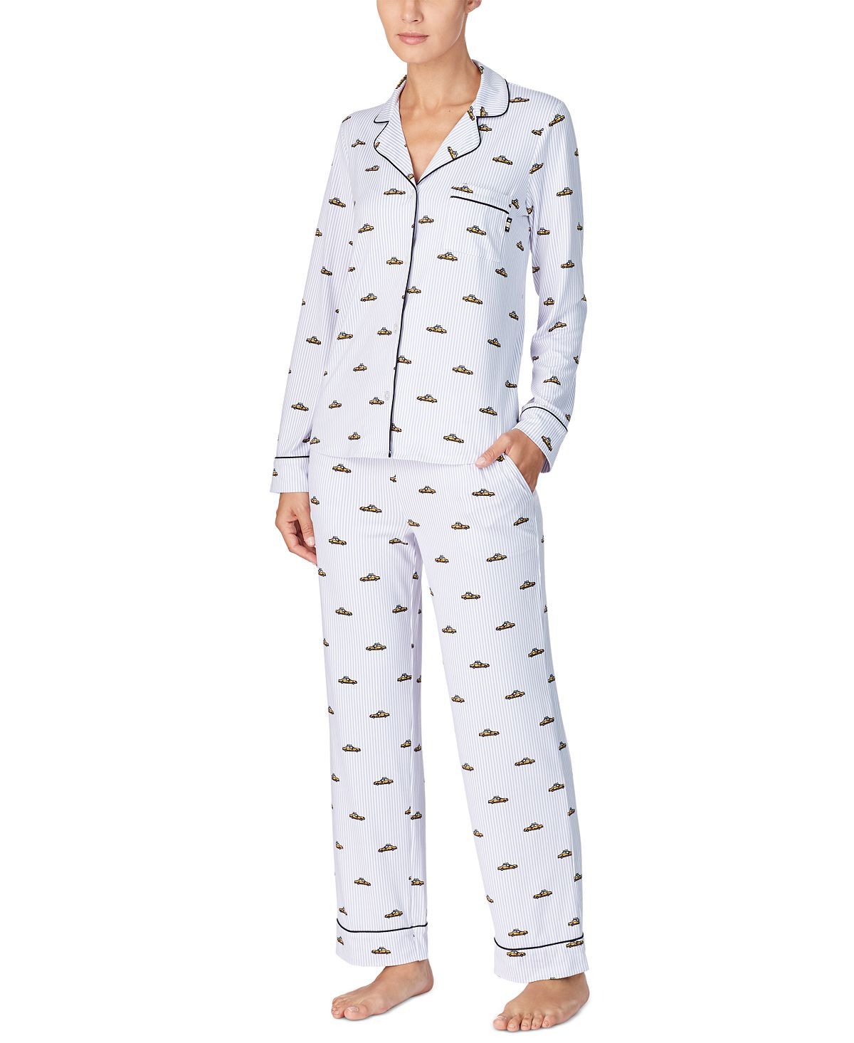 Dkny Wo Printed Jersey Shirt & Pants Pajamas Set Wht Stp